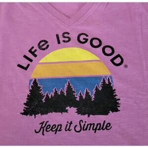Life Is Good Shirt Womens Large Pink Keep It Simple Forrest Cool Tee V Neck NWT
